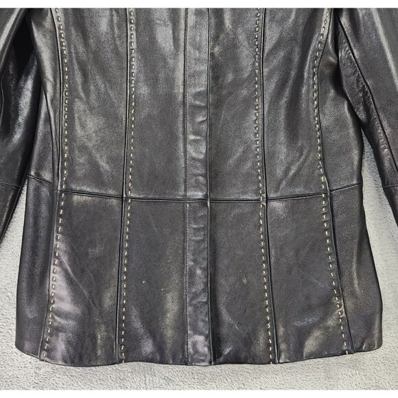 Casual Corner Leather Jacket Womens Small Black Retro Full Zip Long Sleeve Top - Picture 8 of 14